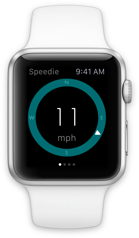 Speedie on an Apple Watch showing a speed of 11 miles per hour while heading south-east.